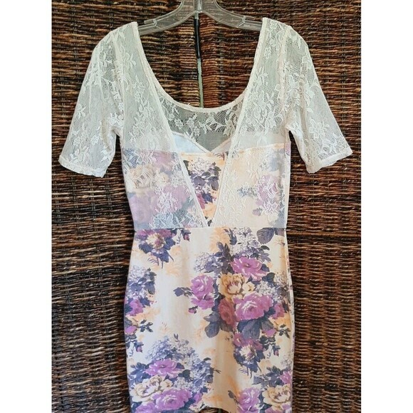 Intimately Free People Lace Mini Dress Women's Small Peach Purple Wedding Guest - Picture 4 of 7